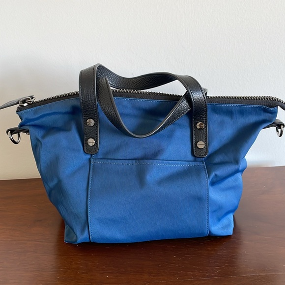 CHRISTOPHER KON Royal Blue Nylon and Black Leather Trimmed Zippered Satchel. - Picture 2 of 12